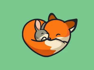 Fox & Bunny logo animal branding cute fox fox bunny heart fox logo icon identity illustration kawaii logo logo illustration cartoon love branding cute mark nature rabbit rabbit logo sleep sleeping nap smile