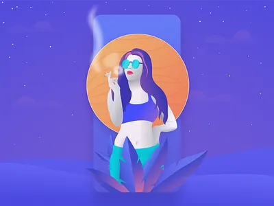 Smoking Girl app app design art branding color design exploration flat girl illustration illustrations ios minimal sketch smoking travel ui ux vector website