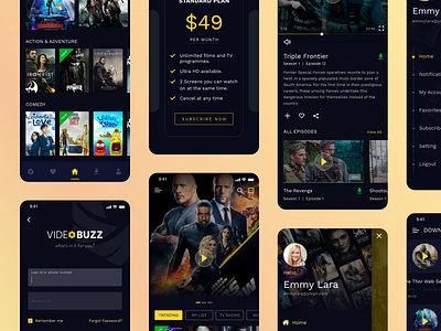 Videobuzz branding design landing page mobile app online video ui user interface video streaming web design