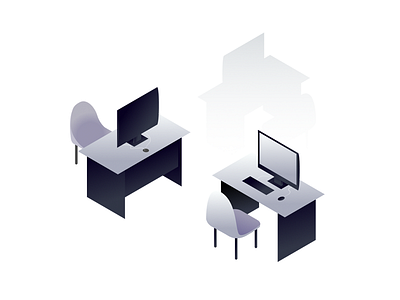 Isometric office 3d chair computer illustration isometric monitor office table work