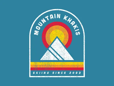 Vintage Ski Shirt - Mountain Khakis blue branding design graphic design icon illustration logo mountain mountains orange ski skiing slopes stripes sun sunset t shirt tee typography vector