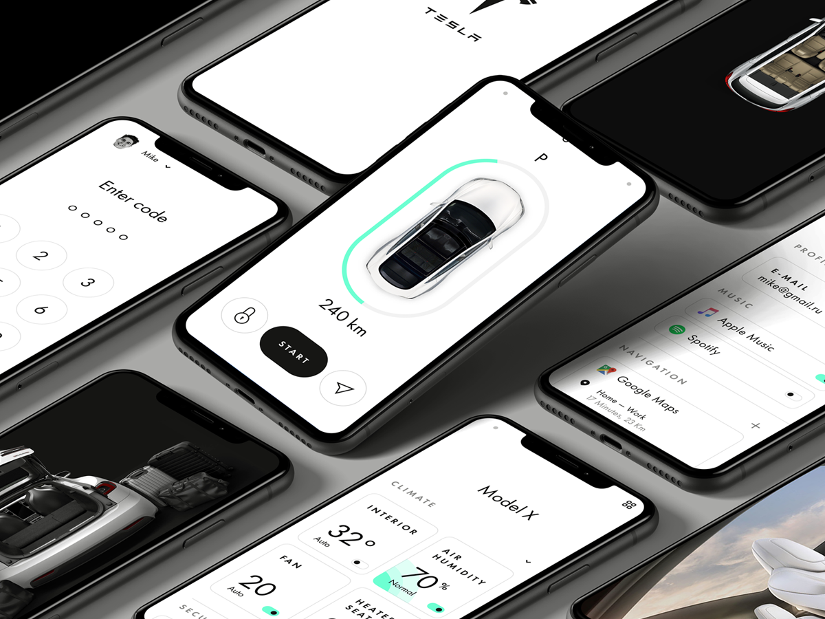 Example of Tesla mobile app concept