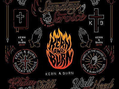 Kern & Burn year 2 flashsheet badge branding burn fire heaven hell illustration kern logo neon tulsa typography