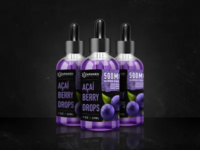 Kraken Nutrition Açaí Berry Drops branding graphic artist graphic design hemp illustration label design logo package design print design procreate product design tincture
