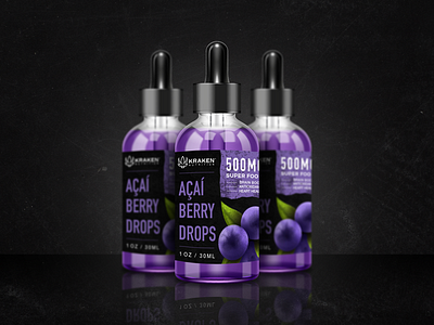 Kraken Nutrition Açaí Berry Drops branding graphic artist graphic design hemp illustration label design logo package design print design procreate product design tincture
