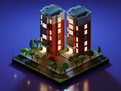 Isometric Apartment 2 - Night Scene 3d apartment blender design illustration isometric lighting lights render
