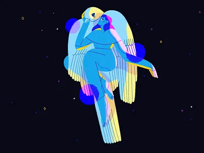 Freedom bird character design flat girl illustration space woman