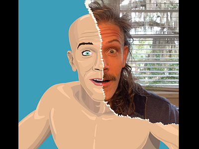 #toonmechallenge art bald birthday suit challenge color colorful fun graphic graphic designer me mullet mustache nude model toon toonmechallenge