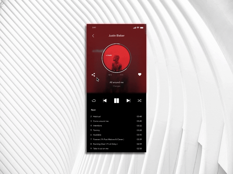 Daily UI 010 - Social Share animation daily ui 010 dailyui dailyuichallenge flinto micro animation microanimation motion music music player share social social network