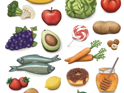 Groceries food fruit illustration plate the food pyramid vegetables