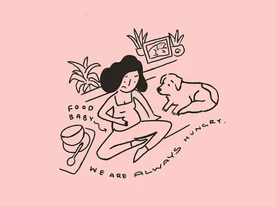 Food Baby dog drawing home hungry illustration line art line drawing pink