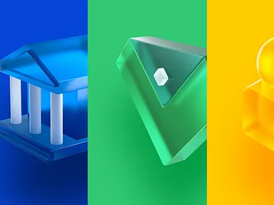 AloqaBank 3d glass icons 3d 3d icons 3d render cinema 4d graphic design icons logo octane render ui