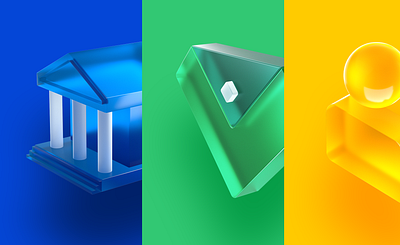 AloqaBank 3d glass icons 3d 3d icons 3d render cinema 4d graphic design icons logo octane render ui