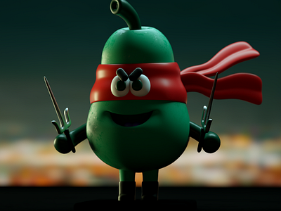 pera ninja 3d c4d character fruit ninja oc octane pear render tmnt