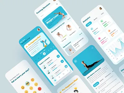 Yoga fitness training session ui kit app app design clean clean design clean ui design fitness fitness app ios minimal yoga app yoga online