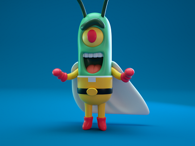one punch plancton 3d anime c4d cartoon character doodle octane one punch man plancton render saitama spongebob