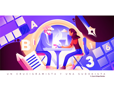 Crucigramista y Sudokista flat illustration vector illustratation