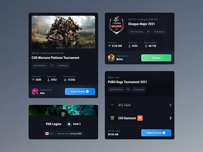 Nafes - eSport Platform Components battle card ui component set cybersport dark ui dashboard design esport event flat ui gambling game gaming match mini profile sport tournament ui component ui element winner