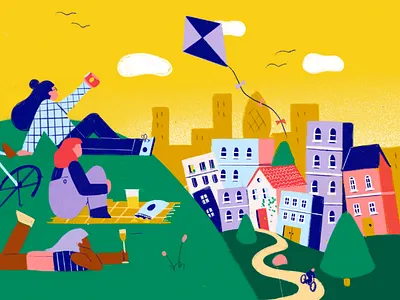 Primrose Hill chalk colour flat friends grain illustration lockdown london procreate quarantine social distancing spring true grit video west