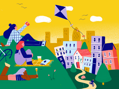 Primrose Hill chalk colour flat friends grain illustration lockdown london procreate quarantine social distancing spring true grit video west