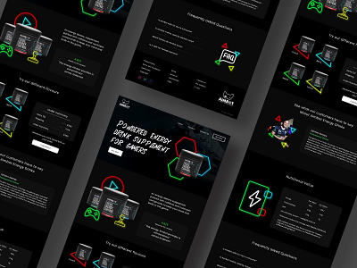 Energy Drink Website targeting Gamers darkmode darktheme drinkwebsite energydrink energydrinkwebsite gamer neon neoncolor neoncolour rgb template websitedesign