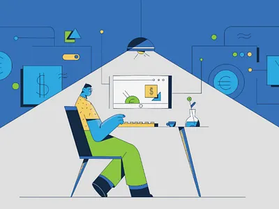 A2X explainer video style frames accountancy accounting character design computer explainer video illustration line art linear working