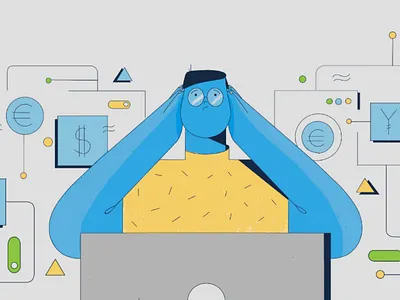 A2X for Amazon styleframe accounting blue character design explainer video illustration line art