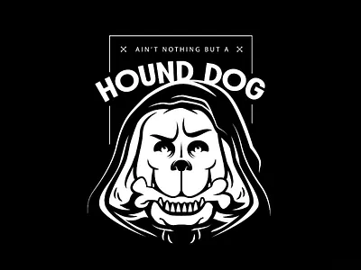 Nothing like a hound dog badge black and white bone death design dog face hound dog illustration skull vector