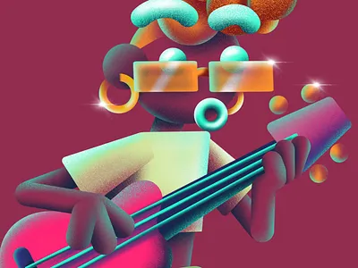 Funky band brush fro fuzzie guitar hank music procreate shiny texture woman