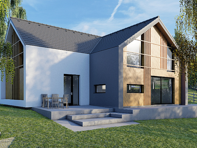 Modern house with the preservation of the classic elements 3d architecture design house land modern realestate study visualization