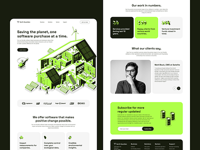 Earth Guardian 🌿 Landing Page about us cleantech ecofriendly green greenbusiness greentechnology hero section ios isometric landing page naturefriendly neon solar power sustainability sustainable design trendy ui ux web design wind power