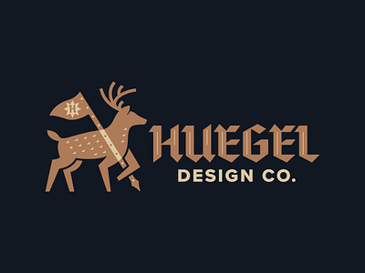 Huegel Design Co. Primary Logo antlers brand branding buck design flag german graphic design hoist hunting icon logo logotype modern nature outdoors typemark whitetail wilderness wildlife