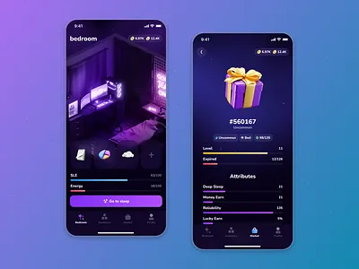 SleepFi - Sleep To Earn Mobile App 3d 3d icon 3d scene bedroom blockchain crypto design game gaming gift graphic design illustration isometric meditation mobile app night sleep sleeping app stats token