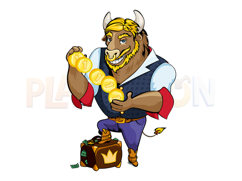 Play Bison - 2D Character Design arcade bison blockchain bull casino casual character coins cow crypto design gambling game gaming graphic design illustration mascot money raster vector