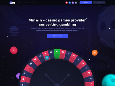 WinWin - Crypto Casino Landing 2d blockchain casino crypto dashboard design gambling game gaming graphic design home page illustration landing planet roulette space ui ux wheel