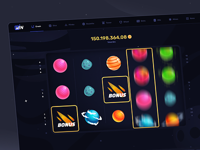 WinWin - Crypto Casino Slots 2d 3d blockchain casino casual crypto gambling game game mode gaming graphic design icon set icons illustration planet slots space spin ui ux