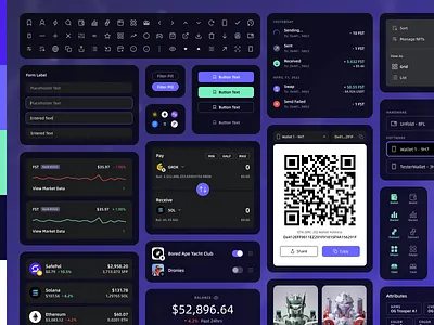 SafePal UI Components app app design buttons components crypto form icons line graph list mobile app mockup modules nft product ui ui design ui kit ux web web3
