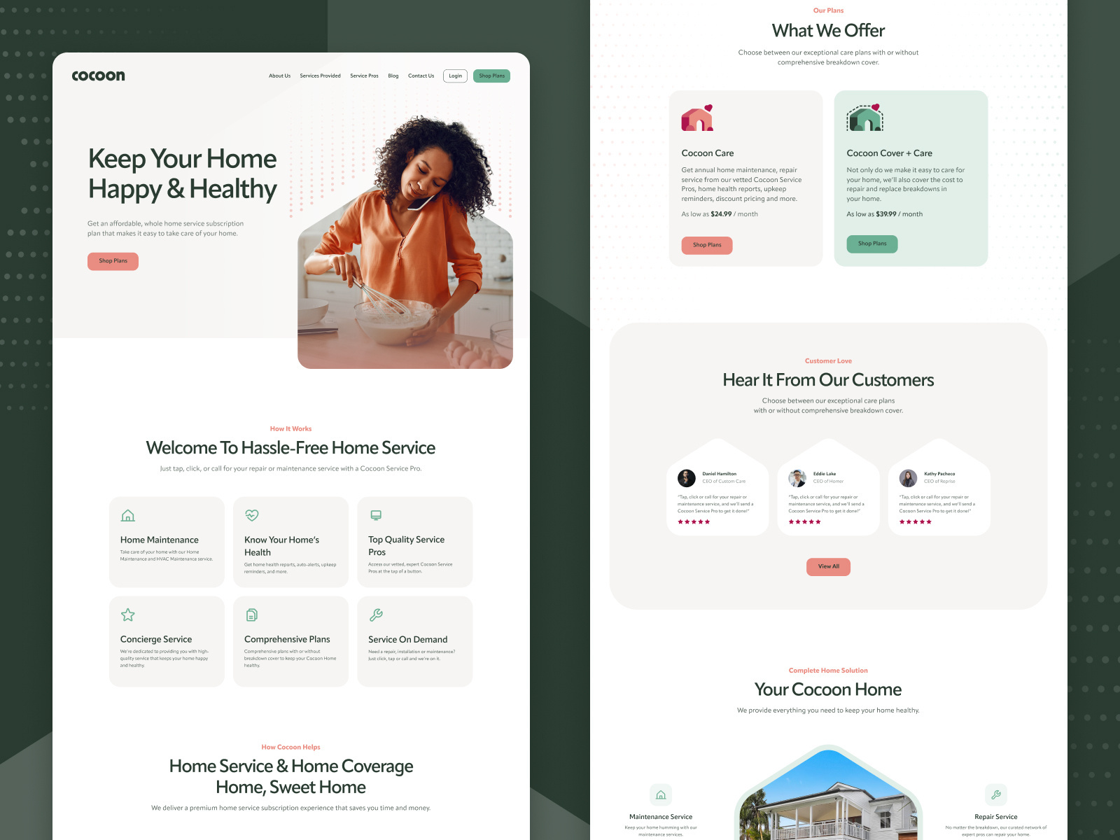 Cocoon Home Services Homepage by Kevin Bhagat for Heyo on Dribbble