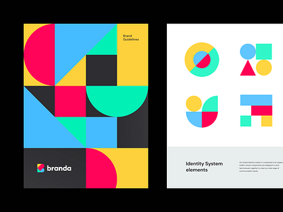 Branda brand elements brand guidelines branda brandbook branding design figma geometric iconography icons identity identity system illustration logo mark modern pattern texture unfold vector