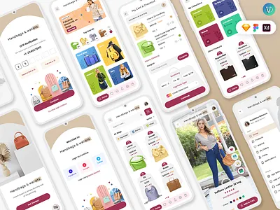 Buy Bags and Wallets Online Ecommerce Store Mobile App UI Kit android app application bags concept design ecommerce handbags ios mobile app store wallets