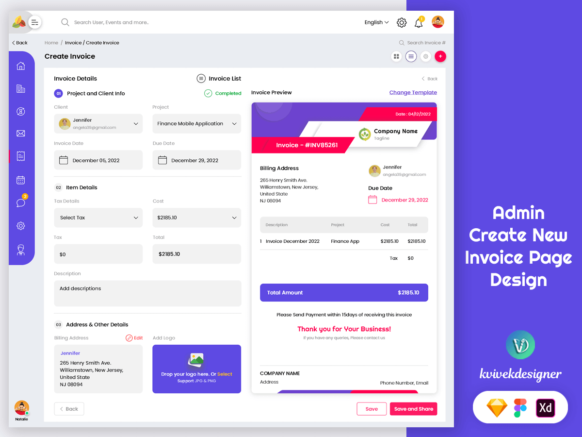 Admin Dashboard Create New Invoice Page Web UI Template by Vivek K on ...