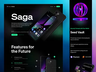 Saga Phone crypto cryptocurrency design graphic design interface landing page mobile phone saga solana ui user experience ux wallet web web illustration web3 website