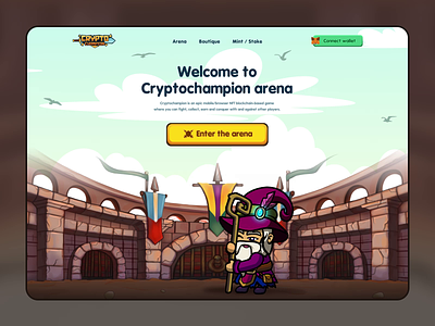 Crypto Champion - Landing Hero Animation 2d animation arena blockchain character crypto design fighting gambling game gaming graphic design hero section illustration landing page magician mascot motion graphics nft wizard