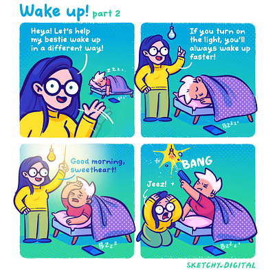 Comic strip #033: Wake up! artwork branding character character design comic comic character comic strip comics design graphic design illustration