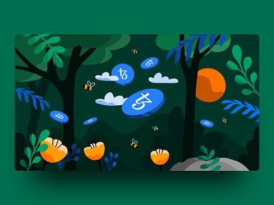 Tezos Green Illustration blockchain blockchain platform crypto cryptocurrencies finance fintech flowers graphic design green illustration nature network open source pos procreate proof of stake sun tezos token trees