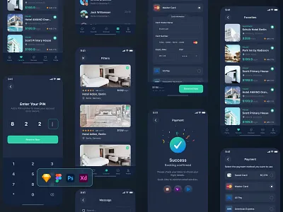 BookLe - Booking UI kit Concept Dark- VOL-03 booking directory hotel listing ticket ui ux