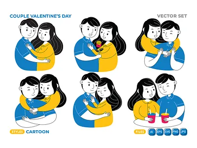 Couple Valentine's Day Vector Set #03 background card couple day design heart illustration love romantic set valentine vector