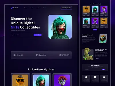 NFT Marketplace - Landing Page Design app colors concept digitaldesign hue productdesign saturation uidesign uiinspirations uiux userinterface uxdesign