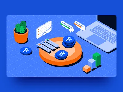 Tezos Global Ecosystem Illustration blockchain bubble cactus chart crypto cryptocurrency finance flat graphic design illustration isometric isometric illustration laptop network open source pc pillar proof of stake tezos token
