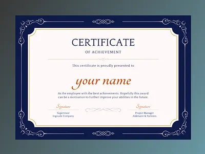 Blue Vintage Elegant Achievement Certificate